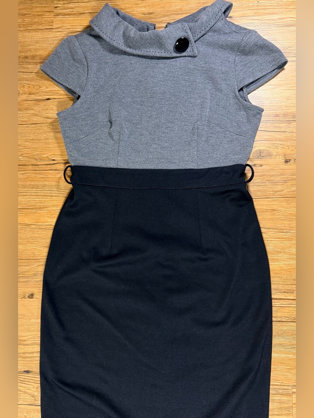 London Times Womens 10 Gray Black Colorblock Sheath Dress Button Collar Work